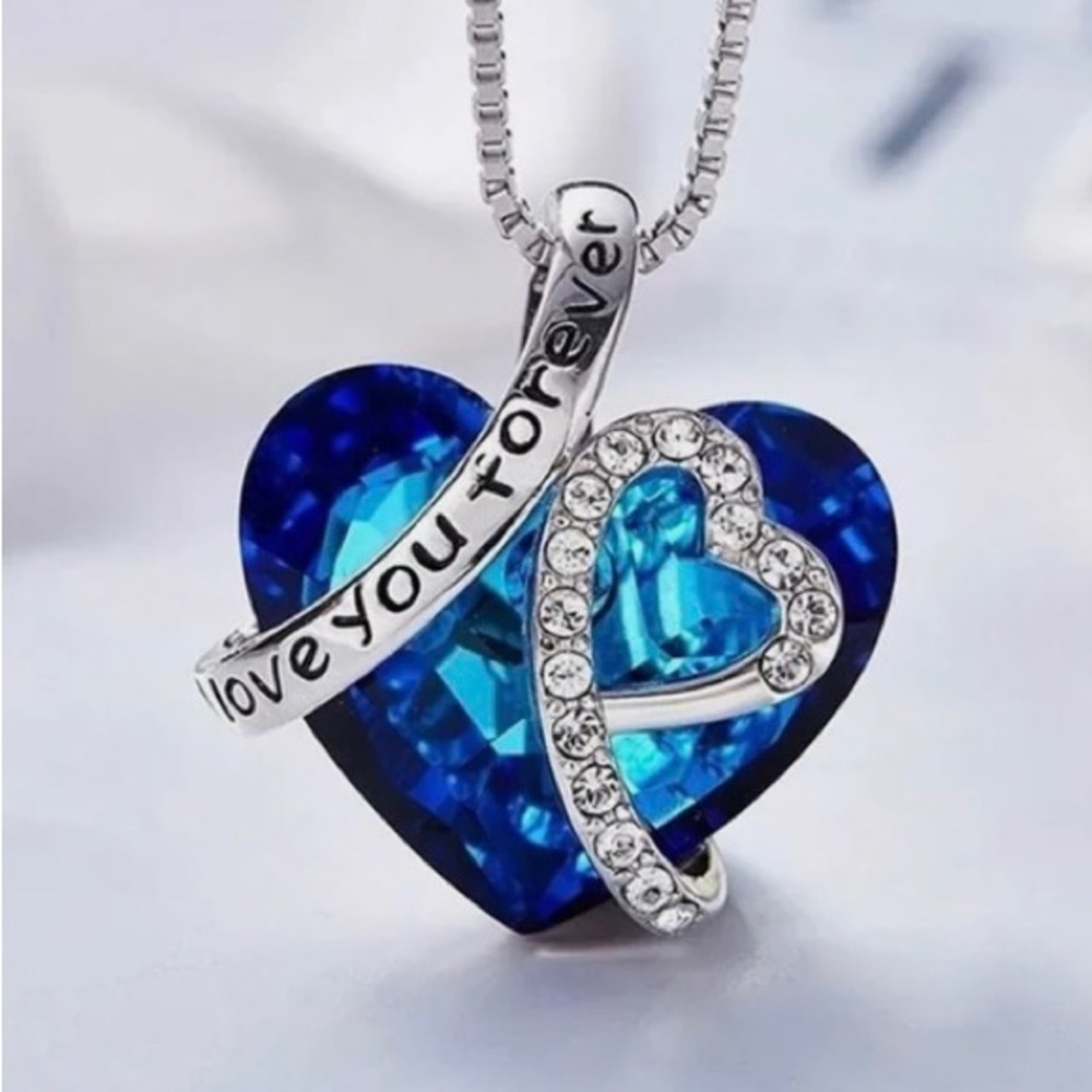 Blue heart “I love you” necklace